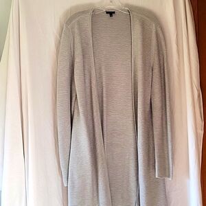 Talbots size Medium Slate Gray long sleeve v-neck ribbed Open Front Knit Sweater